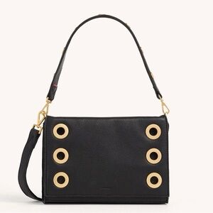 Hammitt Black Leather Shoulder Bag with Gold Grommet Details